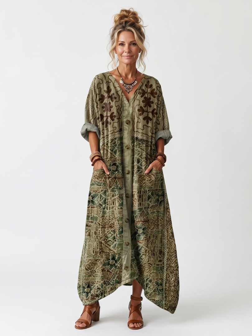 VELTASSINO | Besticktes Midi-Kleid Monique mit Knopfleiste