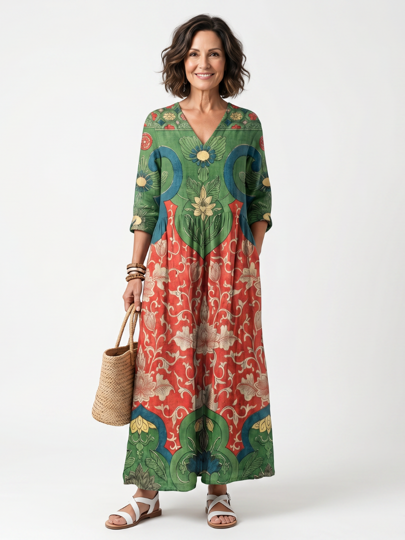 VELTASSINO | Midi-Kleid „Amélie“ mit Blumenmuster und geraffter Taille
