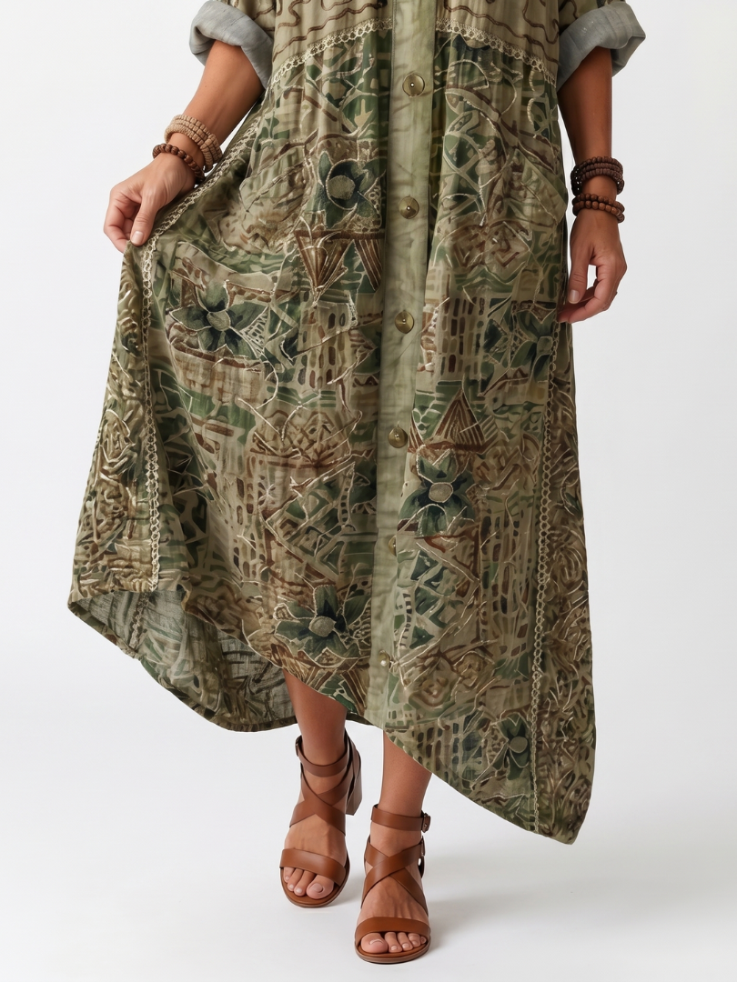 VELTASSINO | Besticktes Midi-Kleid Monique mit Knopfleiste