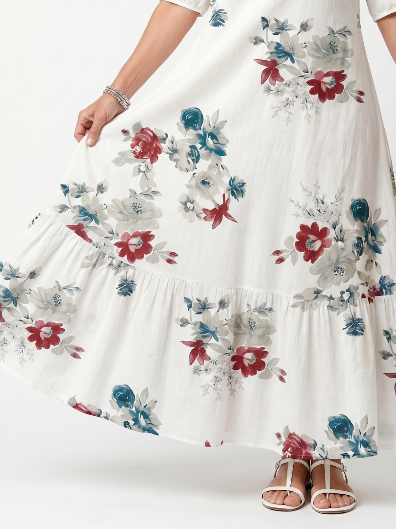 VELTASSINO | Midi-Kleid Élina mit Blumenmuster und Pompons