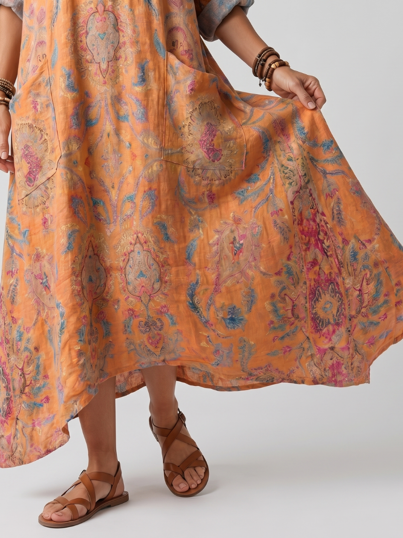 VELTASSINO | Bedrucktes Midi-Kleid Sophie mit Taschen