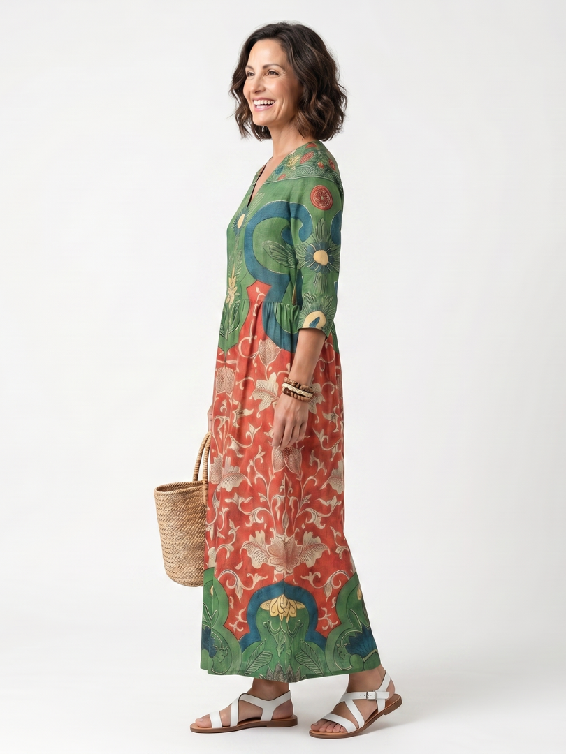 VELTASSINO | Midi-Kleid „Amélie“ mit Blumenmuster und geraffter Taille