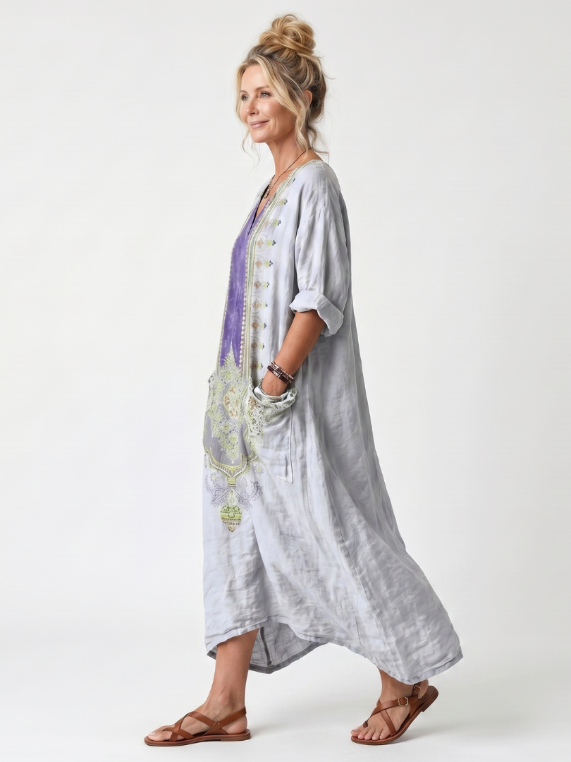VELTASSINO | Midi-Kleid Véronique mit kontrastierender Stickerei