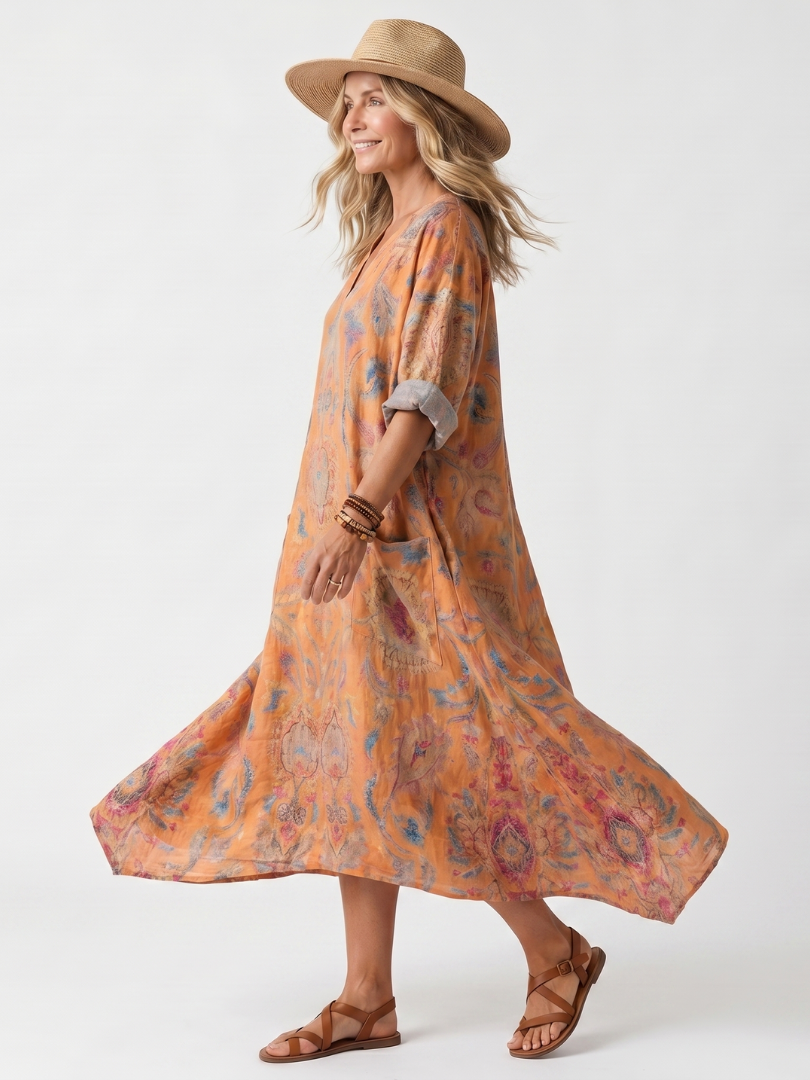 VELTASSINO | Bedrucktes Midi-Kleid Sophie mit Taschen