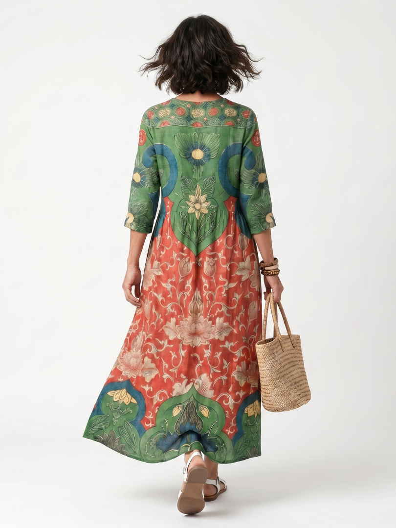 VELTASSINO | Midi-Kleid „Amélie“ mit Blumenmuster und geraffter Taille