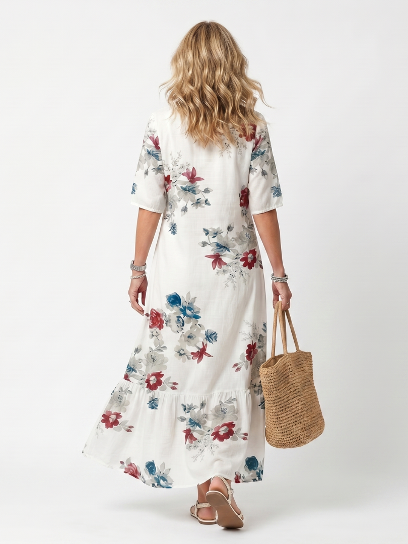 VELTASSINO | Midi-Kleid Élina mit Blumenmuster und Pompons