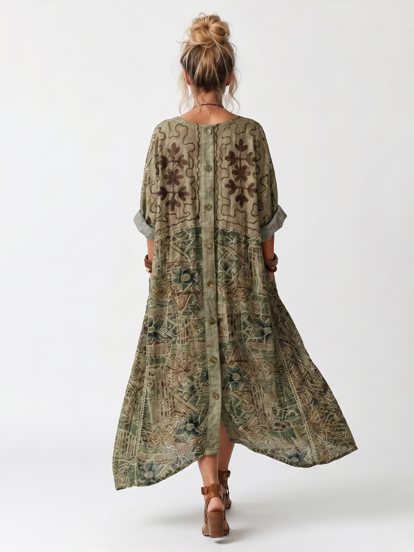 VELTASSINO | Besticktes Midi-Kleid Monique mit Knopfleiste
