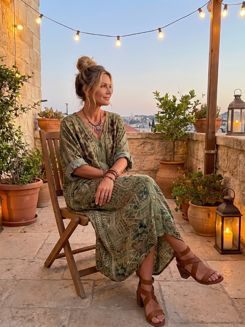 VELTASSINO | Besticktes Midi-Kleid Monique mit Knopfleiste