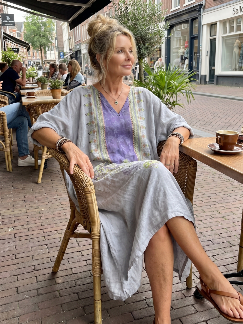 VELTASSINO | Midi-Kleid Véronique mit kontrastierender Stickerei