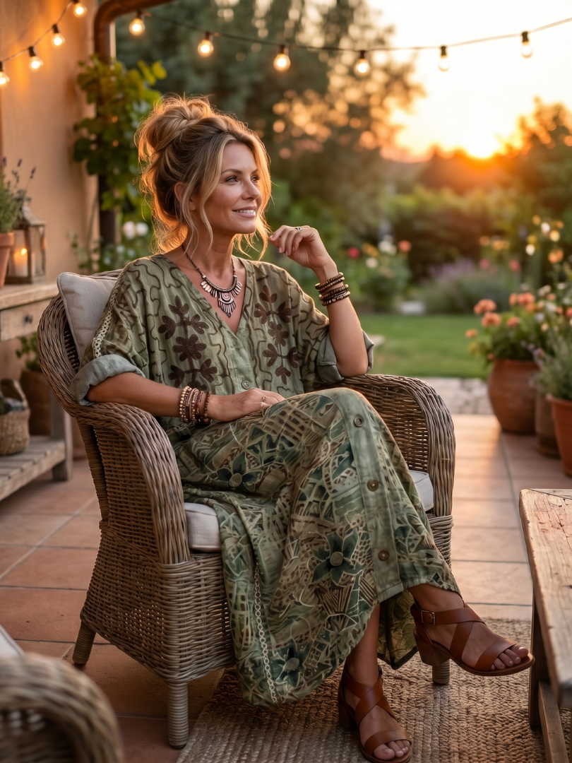 VELTASSINO | Besticktes Midi-Kleid Monique mit Knopfleiste