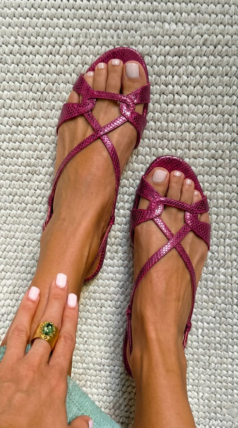 Slingback Sandalen mit Schlangenoptik und niedrigem Absatz in Bronze mit offener Spitze von VELTASSINO