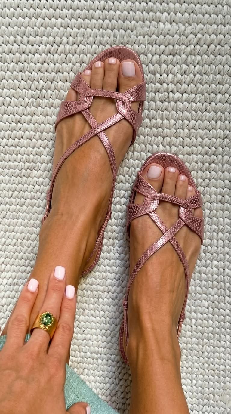 Flache Slingback-Sandalen in Bronze mit Schlangenprint und offener Spitze