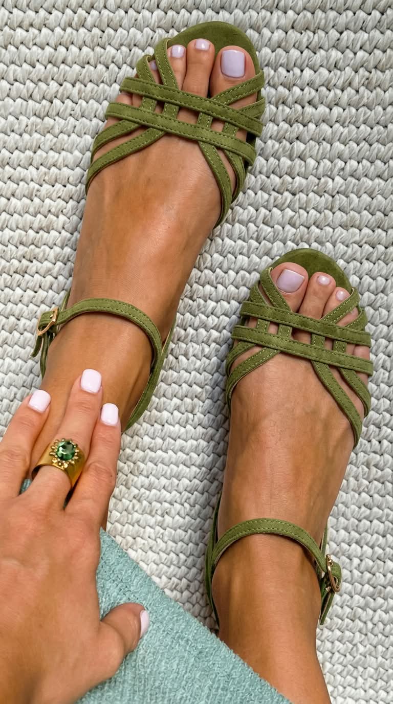 Vintage-Sandalen aus karamellfarbenem Wildleder mit mehreren Riemen und Knöchelriemen von VELTASSINO
